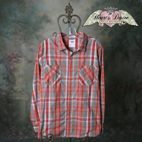 Levis Mens Button Down Plaid Long Sleeve Shirt Size LG - Picture 1 of 10